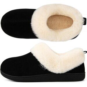 Women's Black Warm Winter Velvet Fuzzy Collar House Slippers Bootie Shoes